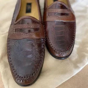 Brown Zelli Mens Italian Loafers Ostrich 10.5 Mens Zelli Exotic Genuine Ostrich Brown Leather Milano Penny  main image 3